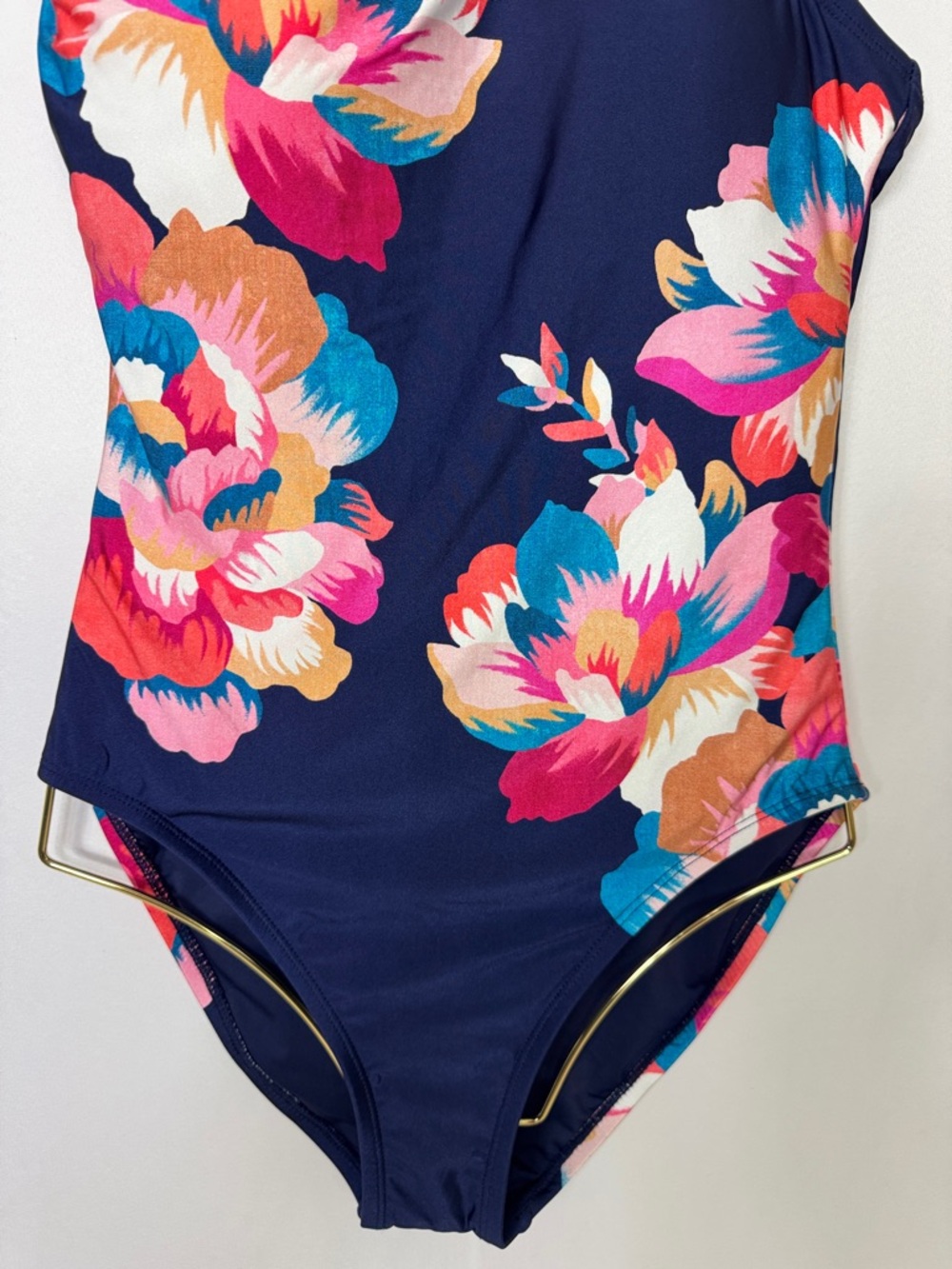 La Blanca Floral-print One-Shoulder Swimsuit Women’s Size 8 Navy Blue Pink White - Picture 6 of 13
